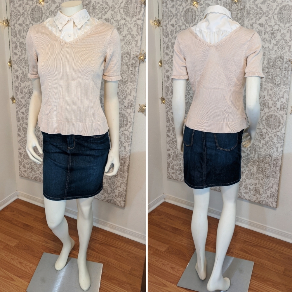 Hand-Altered Silk Sweater w/vintage Floral Collar - Picture 3 of 8